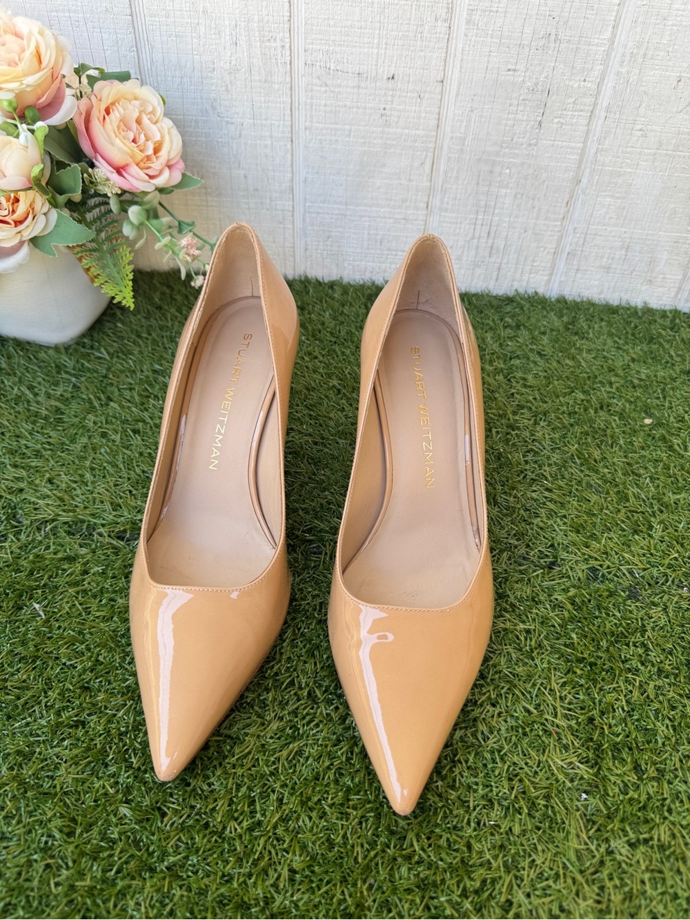 Stuart Weitzman Adobe (Nude) Patent Leather Pumps heels 3” 7 US gently used - Picture 5 of 12